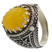 انگشتر نقره عقیق زرد طرح سنتی مردانه [شرف الشمس]